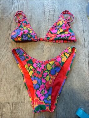 Wild fable Floral Bikini Set - Hot Pink, Purple & Yellow